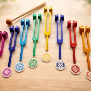 8 Chakra Weighted 8 Colour Tuning Fork + Soul Purpose + Chakras sign Free Use for meditation, Relaxation Sound Healing.