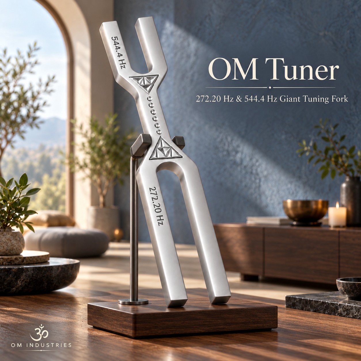 OM Tuner 272.20 Hz & 544.4 Hz Dual Frequency Giant Tuning Fork With Mallet - Image 3